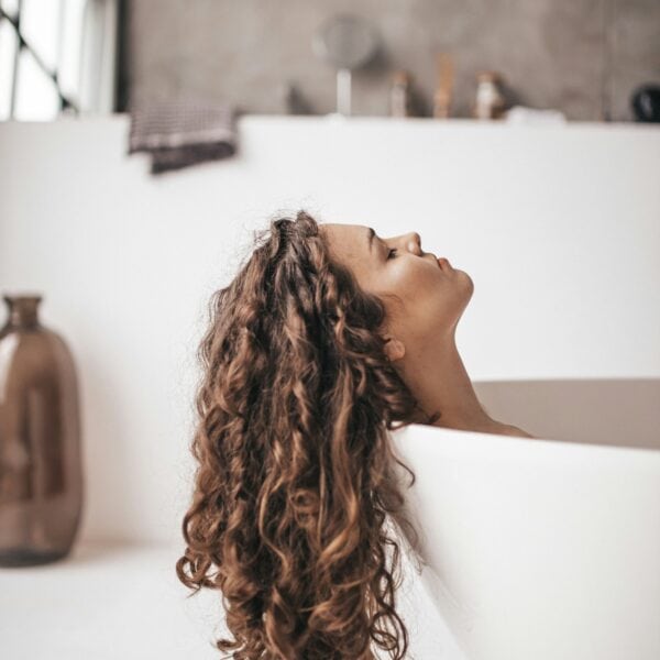 bathroom, morning routine, curly hair